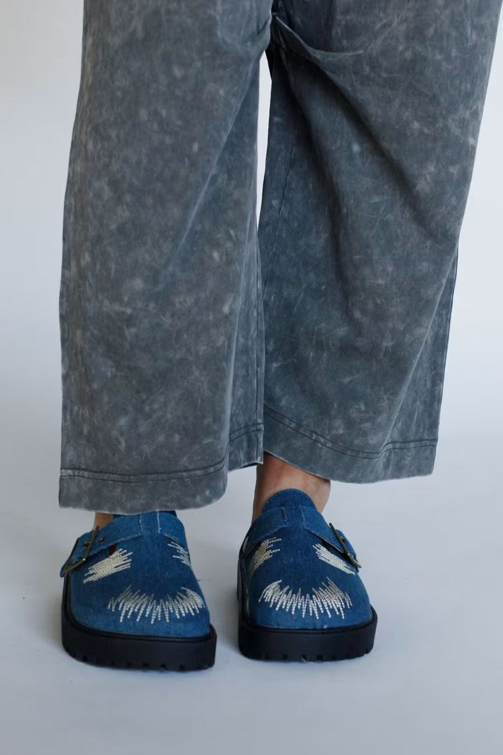 Distressed Denim Closed-toe Slip-on Flat