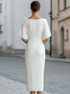 Grace One-shoulder Collar Mid-length Sleeves Slim-fit Midi Dresses
