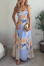 Spaghetti Strap Floral Print Flowy Maxi Dress