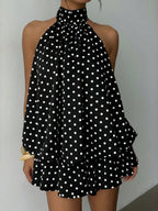 Halter Backless Lace Up Bud Polka Dots Mini&Short Dresses