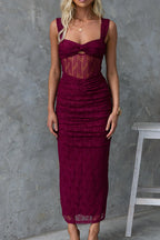 Sleeveless Twist Front Cut Out Ruched Bodycon Maxi Dress