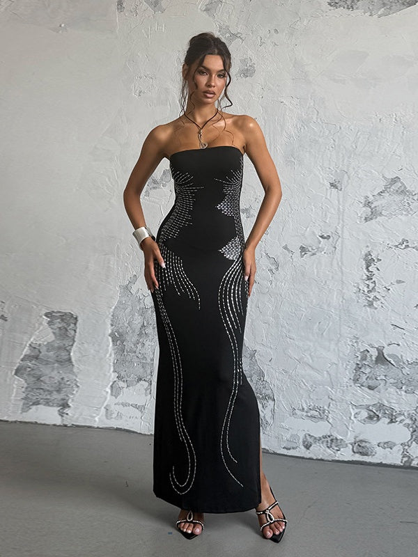 Angel Wings Slimming Rhinestone Strapless Long Dress
