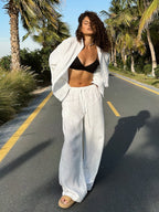 Loose-fitting Long-sleeved Shirt And Casual Trousers Two-piece Set