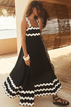 Scalloped Ric Rac Trim Sleeveless A-Line Maxi Dress