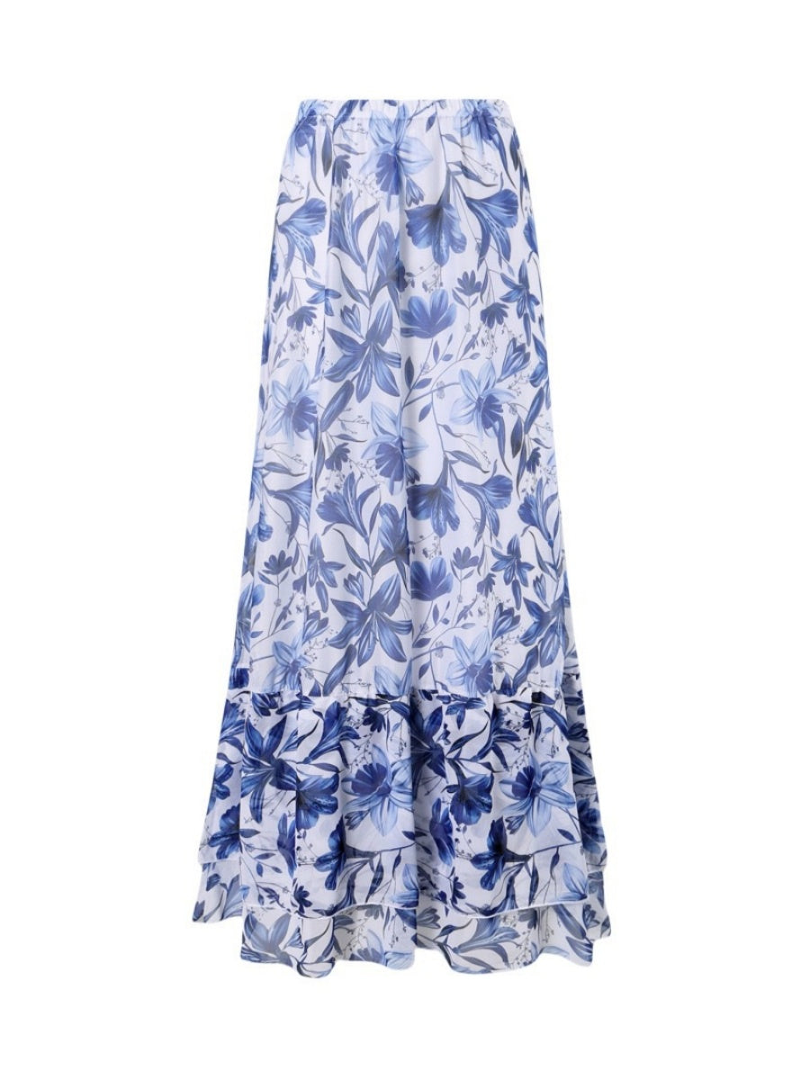 Blue And White Porcelain Print One-piece Slimming And Figure-flattering Long Swimsuit And Sun Protection Dress Two-piece Set