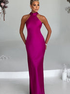 Halter Slits Satin Maxi Dresses