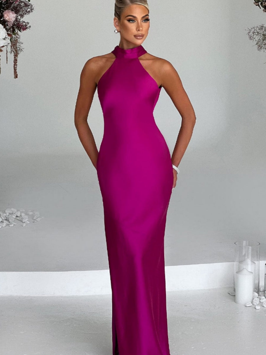 Halter Slits Satin Maxi Dresses