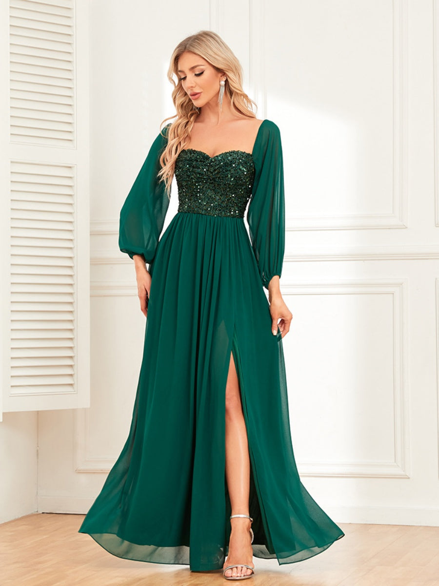 Sequins Sequins Chiffon Slit Formal Dress Maxi Dresses