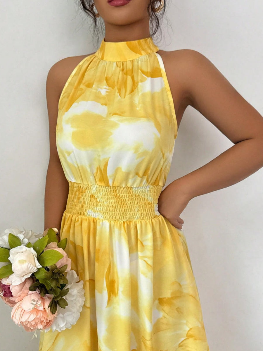 Printed Halter Sleeveless Vacation And Leisure Maxi Dresses