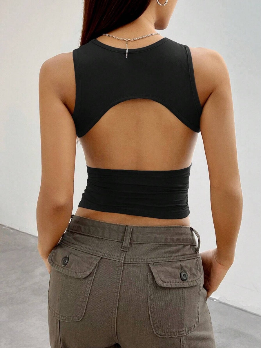 Tight-fitting Short Sleeveless Cutout Backless Tank Top