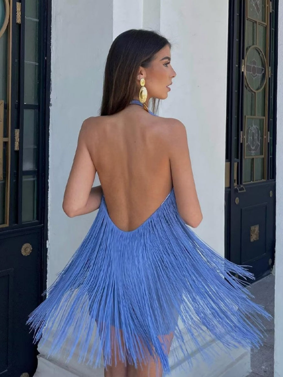 Halter Sleeveless Tassel Mini&Short Dresses