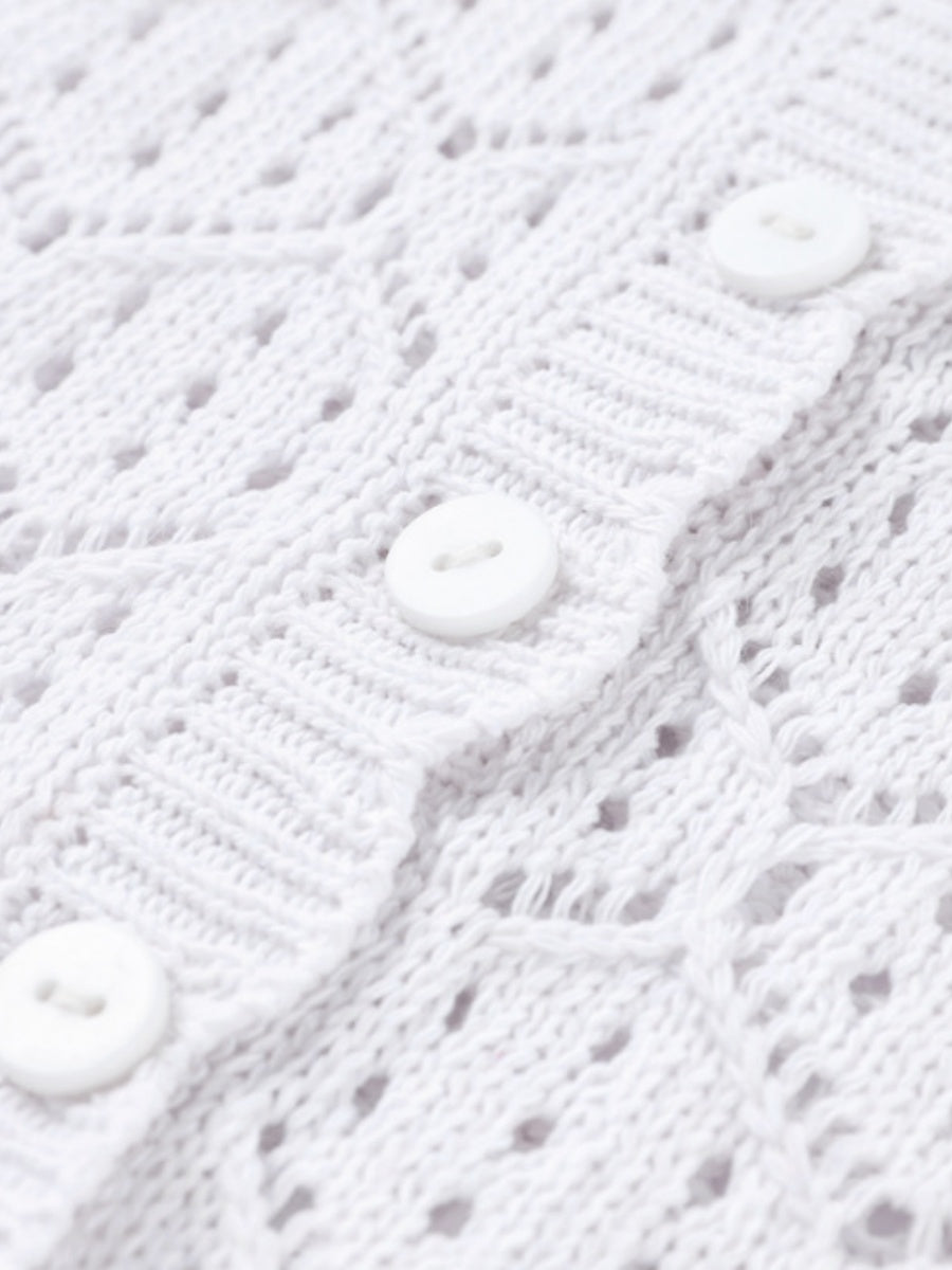 Comfortable And Casual Openwork Cropped Knit Shorts Two-piece Set