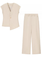 V-neck Buttons Jacket Wide-leg Pants Set Commuting 2-piece Sets