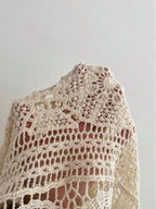 Crocheted Openwork Knit See-through Top, Solid Color Beach Bikini Cover-up