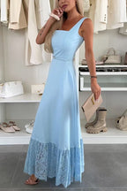 Square Neck Lace Splice Maxi Cami Dress