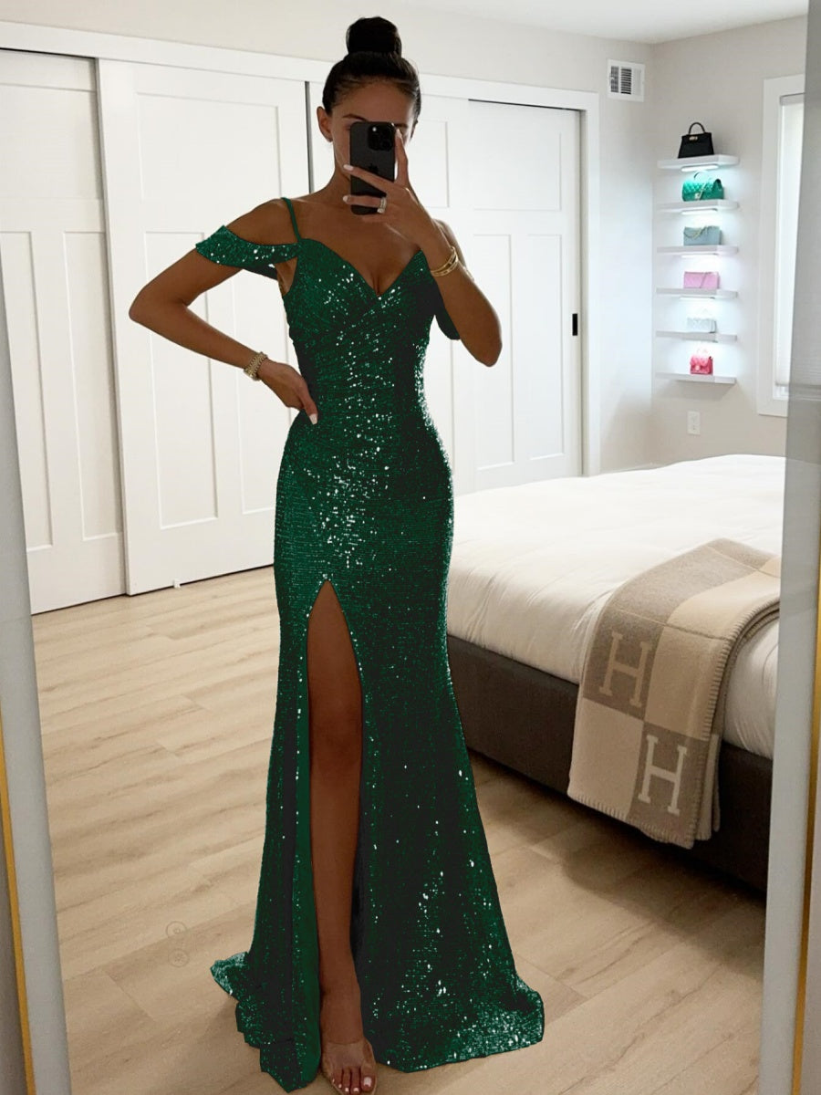 Sequins Slit Formal Dress Maxi Dresses