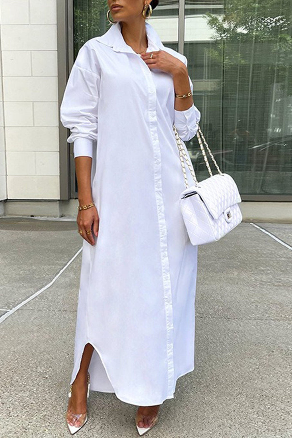 Solid Color Single-breasted Long Blouse