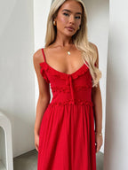 Ruffle Solid Color Camisoles Bandage Maxi Dresses