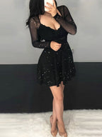 Sexy V-neck Bodycon Irregular Mesh Sequins Mini&Short Dresses