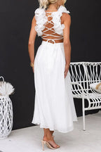 Back Lace-up Ruffle Trim Sleeveless Maxi Dress