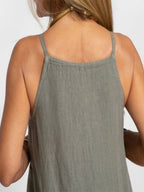 Cotton Linen Slit Spaghetti Strap Long Dress