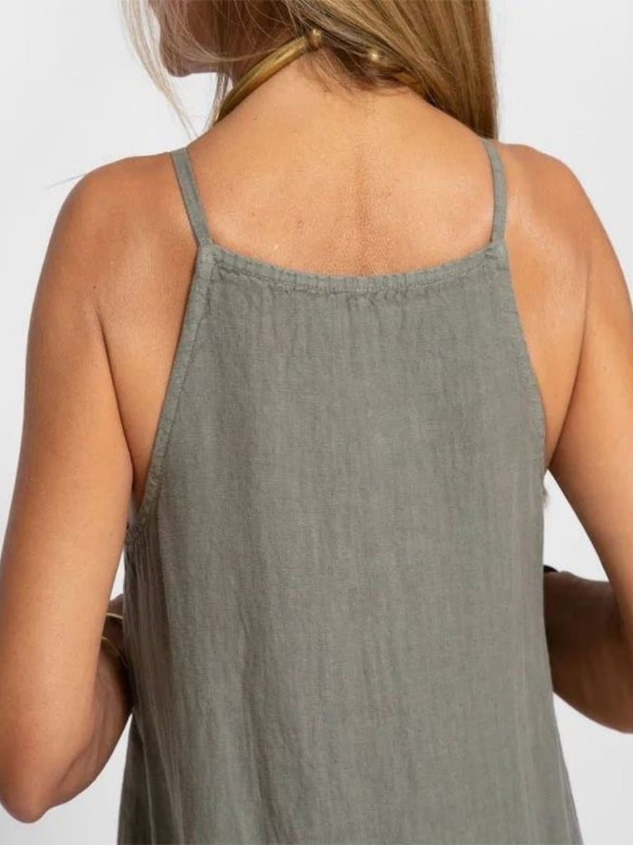 Cotton Linen Slit Spaghetti Strap Long Dress