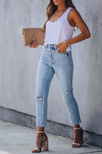 High Rise Distressed Ripped Skinny Jeans