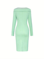 Round Neck, Solid Color, Slim Fit, Mid-length Dress With Side 3D Floral Embellishments