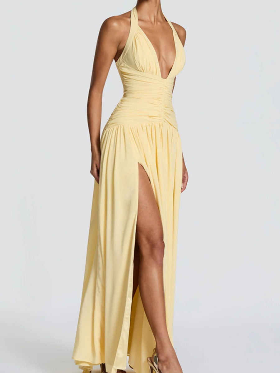 Deep V Halter Backless Maxi Dresses