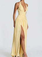 Deep V Halter Backless Maxi Dresses