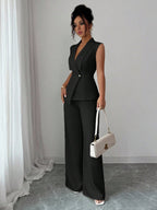 Commuting Sleeveless Suit Collar Vests Straight-leg Pants Set 2-piece Sets