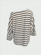 Off-shoulder Sloping Shoulders Loose-fit Stripes Commuting T-shirts