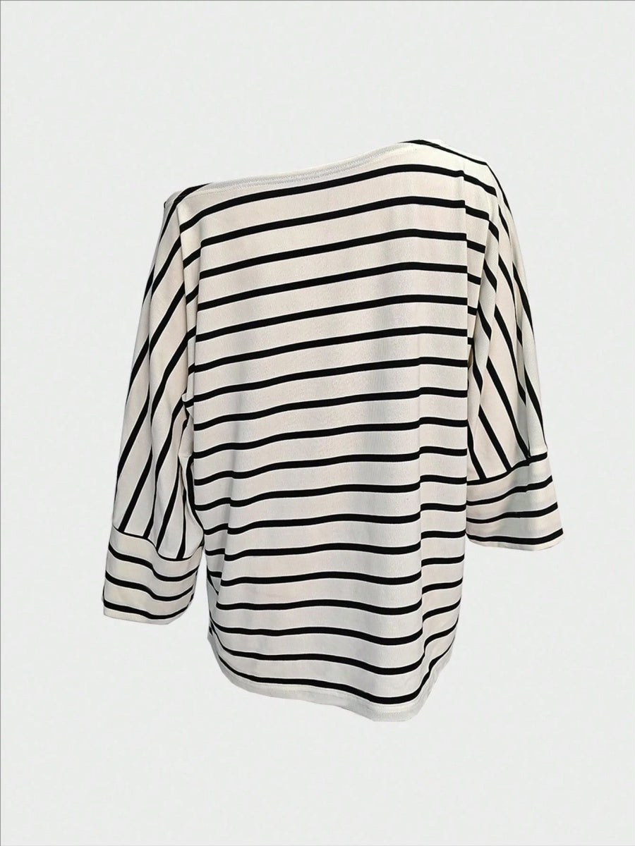 Off-shoulder Sloping Shoulders Loose-fit Stripes Commuting T-shirts