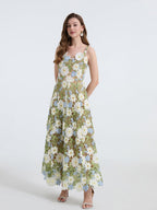 Lace Embroidery Spaghetti Strap Long Dress