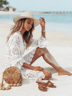 V-neck Sun Protection Shirt, Lace Beach Short Dress