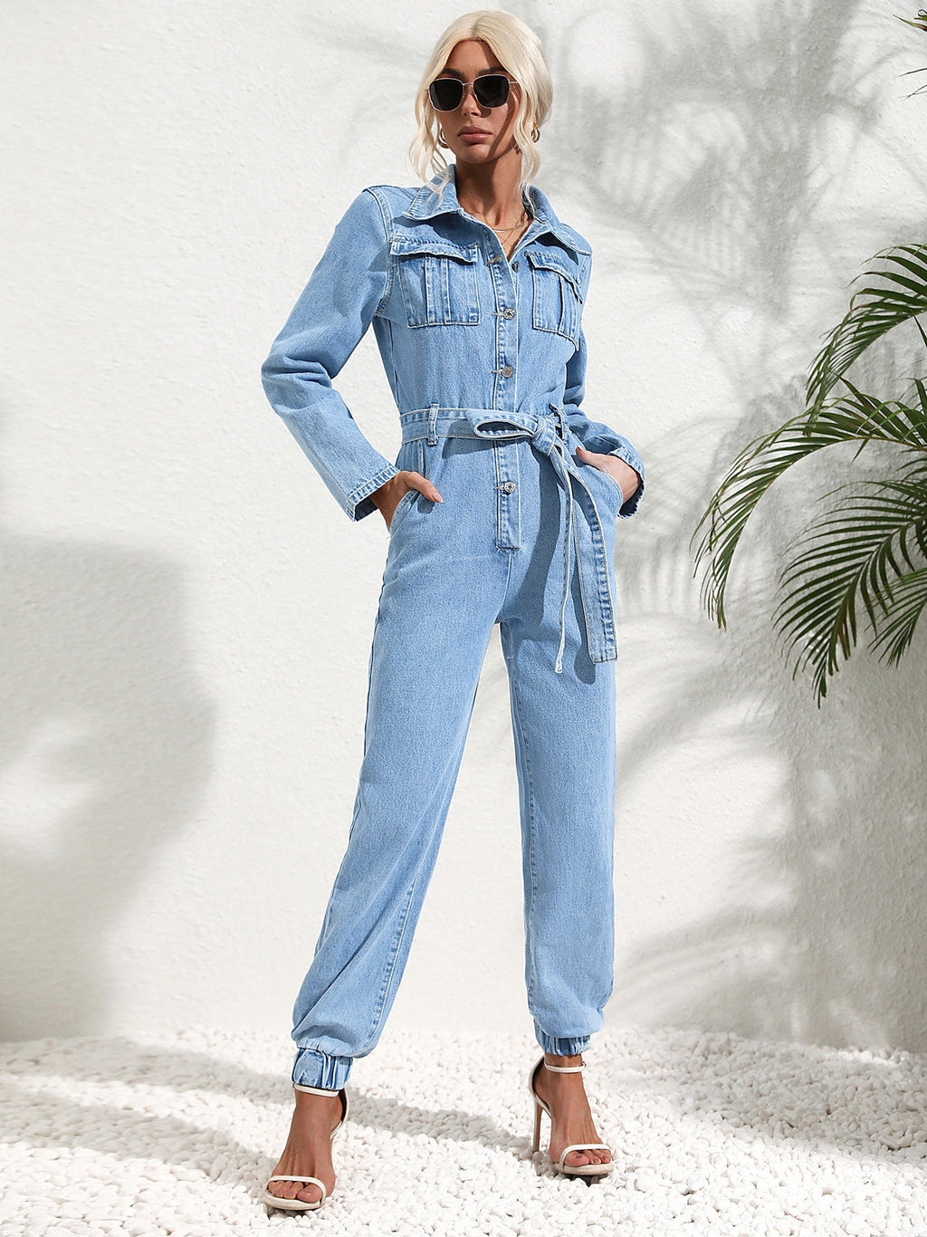 Button-up Slim-fit Jumpsuit Jeans