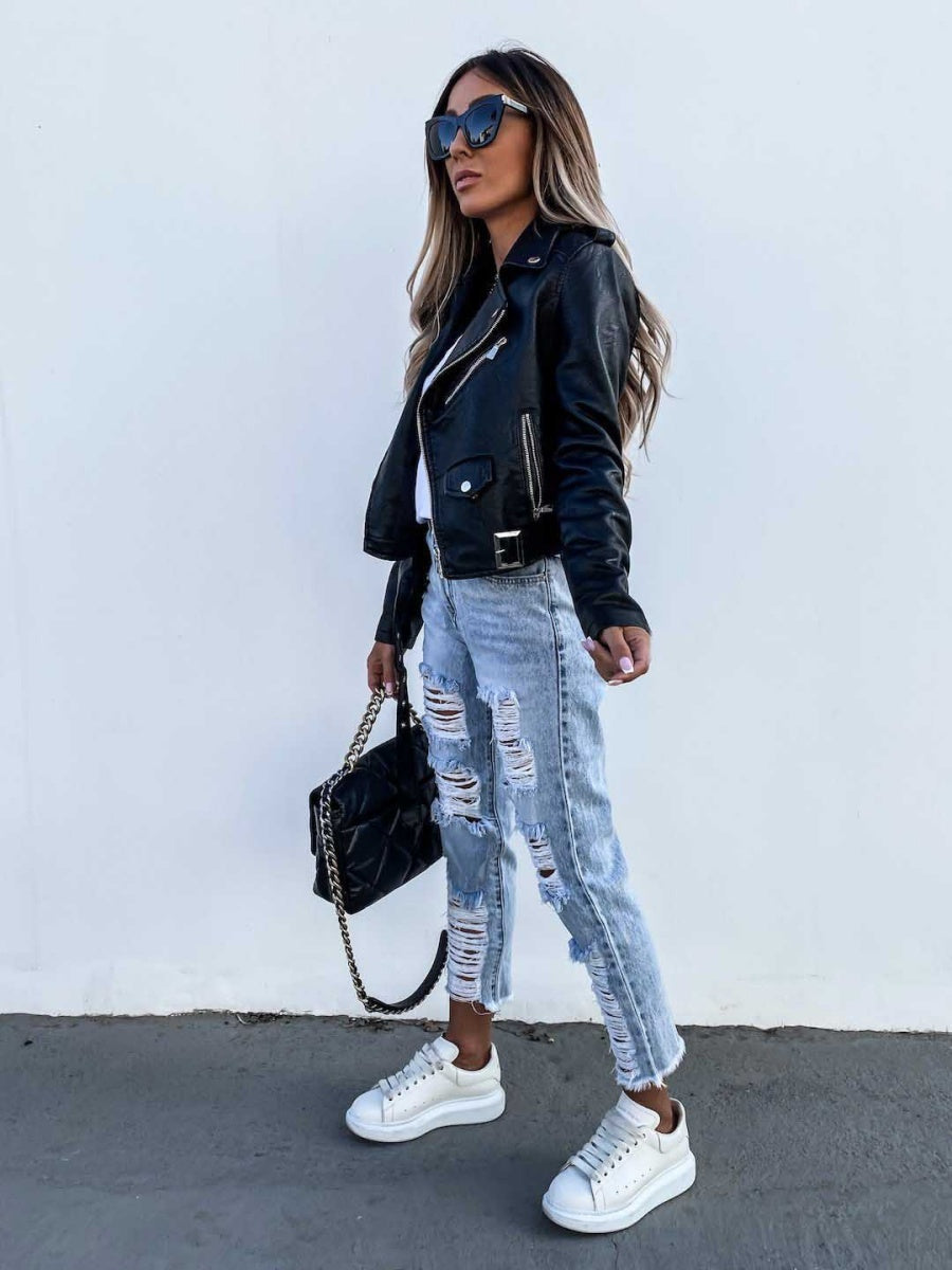Pocket Zipper Short PU Leather Jackets