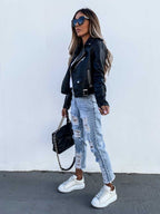 Pocket Zipper Short PU Leather Jackets