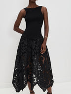 Sleeveless Lace Stitching Irregular Hem Temperament Maxi Dresses