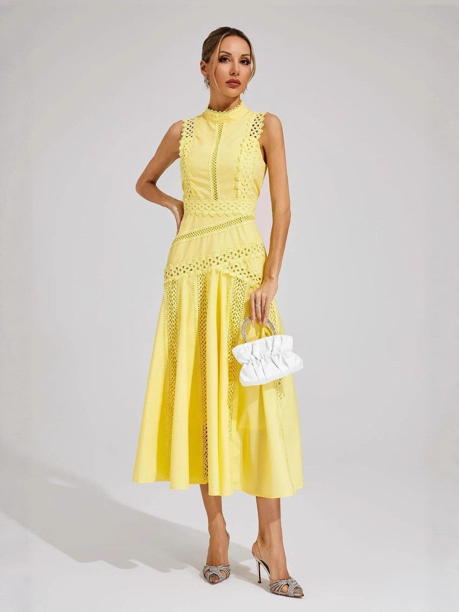 Sleeveless Elegant Long Lace-trimmed Dress