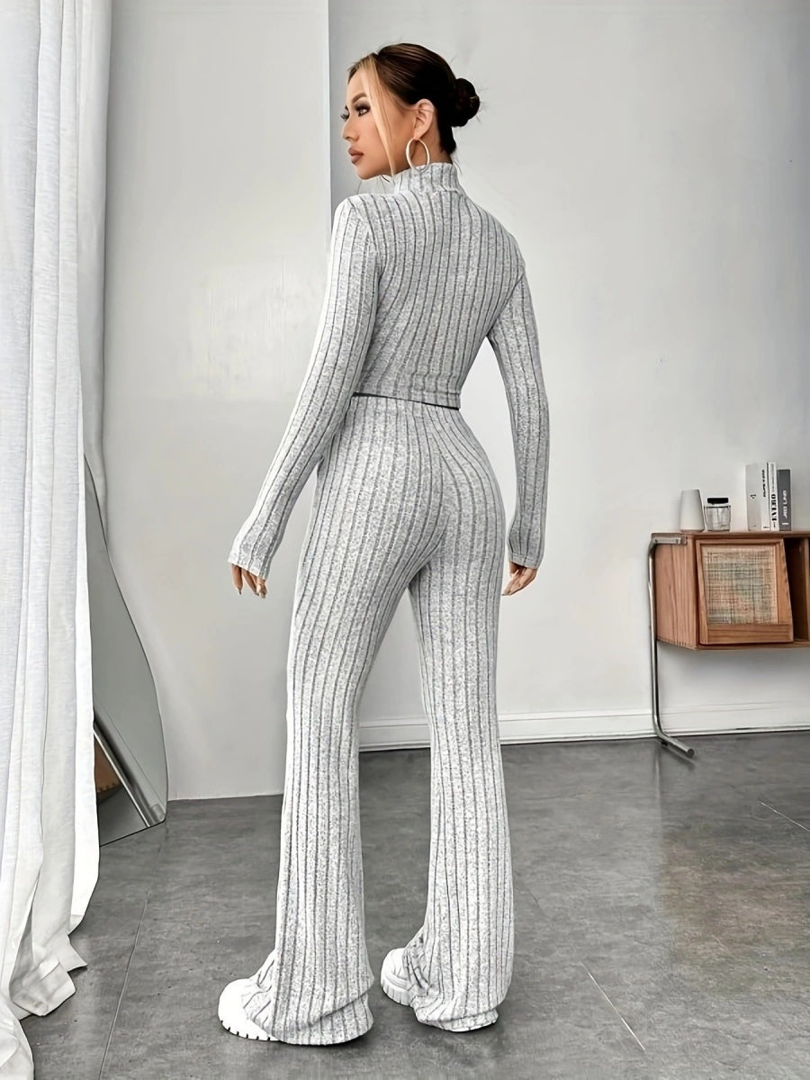 Mock Neck Slim Fit Knitted Two-Piece Set