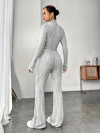 Mock Neck Slim Fit Knitted Two-Piece Set