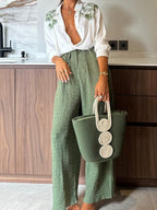 Long Sleeve Printed Shirt Straight-leg Trousers Set 2-piece Sets
