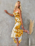 Sloping Shoulders Printed Stretch Tube Top Maxi Dresses