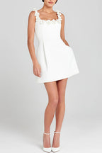 3D Floral Pearl Strap Square Neck Corset Mini Dress