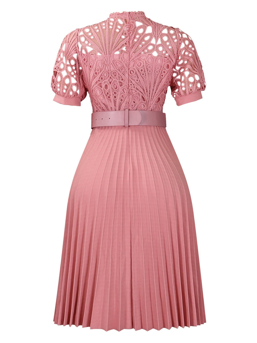 Short Sleeve Trim Lace Belts Mini&Short Dresses
