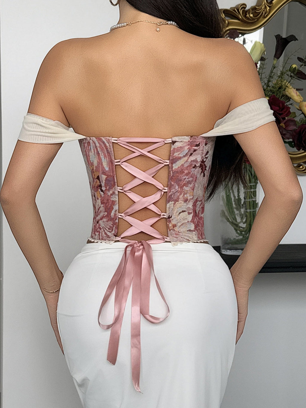 Jacquard Strapless Lace Tethered Fish Bones Strapless Bra