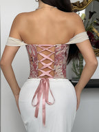 Jacquard Strapless Lace Tethered Fish Bones Strapless Bra