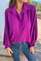 Batwing Long Sleeves Button Front Solid Shirt