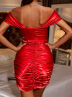 Pleated Ribbonfish Bones Off-shoulder Strapless Top Mini&Short Dresses